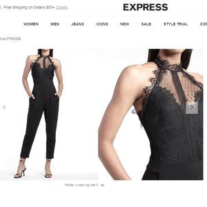 Express Black Halter Neck Lace Pieced Full Body Jumpsuit